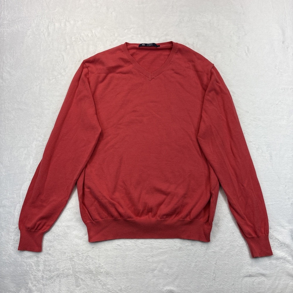 J.Crew V-Neck Sweater Size L Coral Red 100% Cotton Pullover
